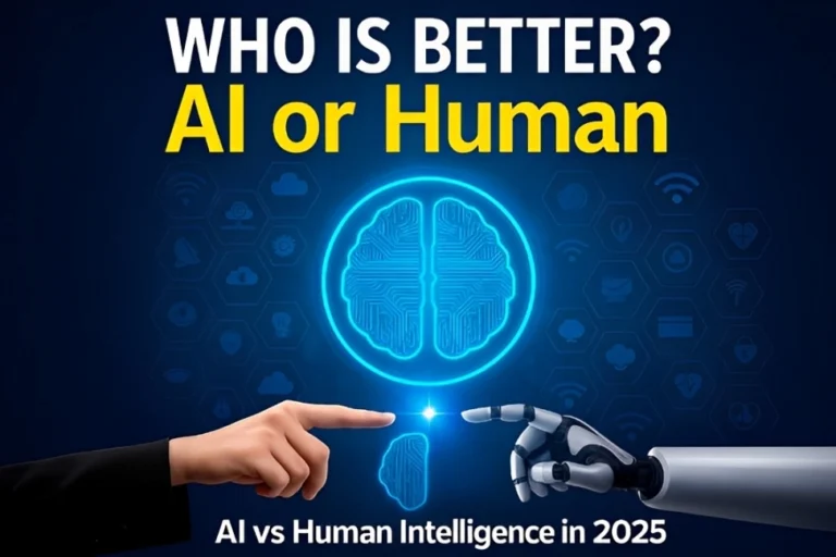 Digital illustration showing a human brain and an AI circuit board head-to-head, symbolizing the competition between human and AI content for SEO dominance in 2025.