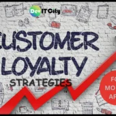 Illustration of a person launching your first mobile app, surrounded by app icons, smartphone interface, and gear settings—symbolizing the step-by-step mobile app development process in 2025.