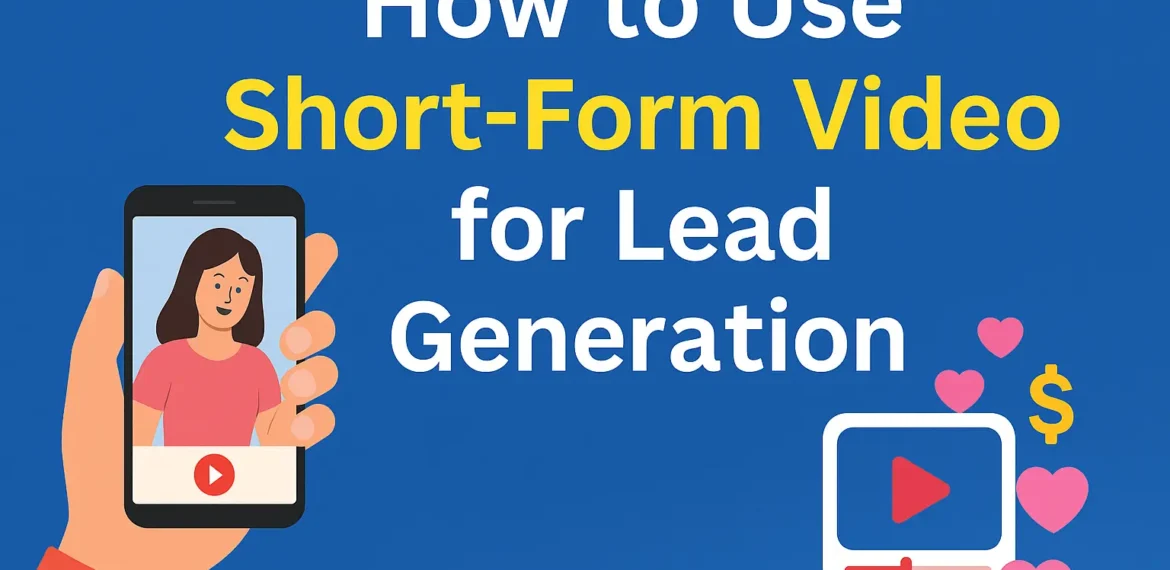 Thumbnail image for blog post titled 'How to Use Short-Form Video for Lead Generation' showing a smartphone with social media icons, a play button, and digital graphs representing video analytics and audience growth.