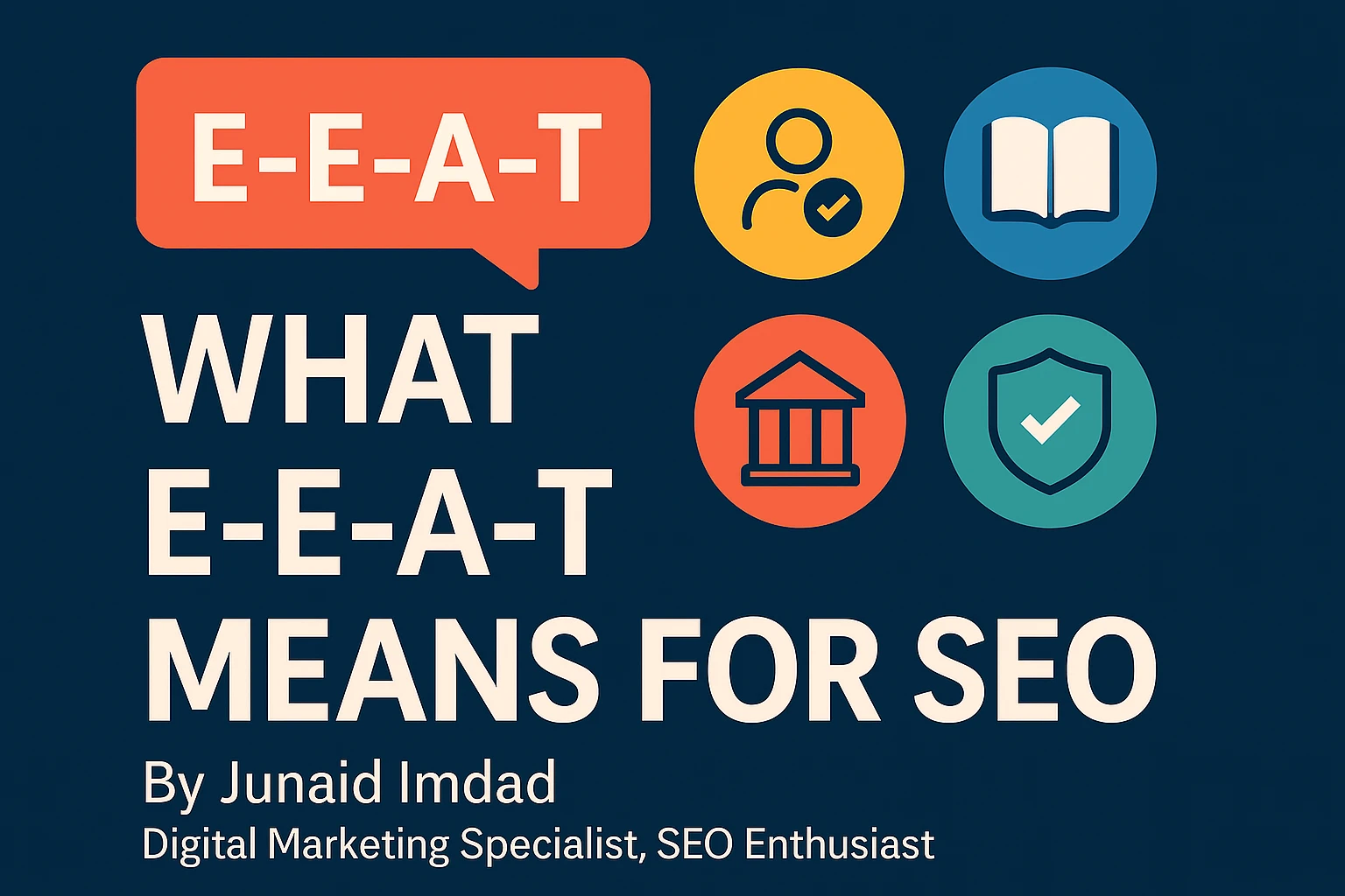 Illustration showing SEO elements labeled Experience, Expertise, Authoritativeness, and Trust in 2025 digital search landscape.