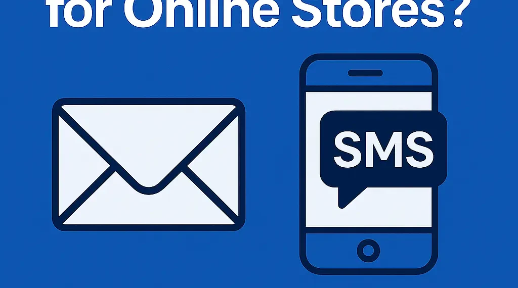 Thumbnail illustration comparing Email Marketing vs. SMS Marketing for online stores, featuring stylized icons of a smartphone and an email envelope, highlighting key differences and usage scenarios.
