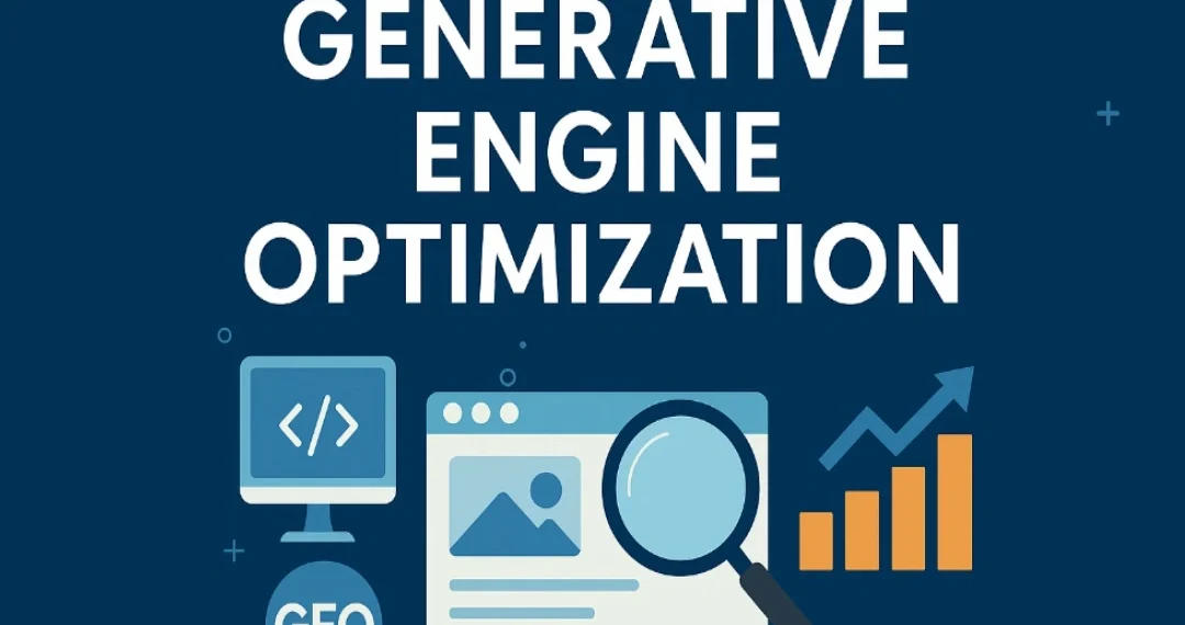 Flat-style digital illustration showing AI-powered search interfaces optimizing content delivery, symbolizing the concept of Generative Engine Optimization (GEO) for SEO in 2025