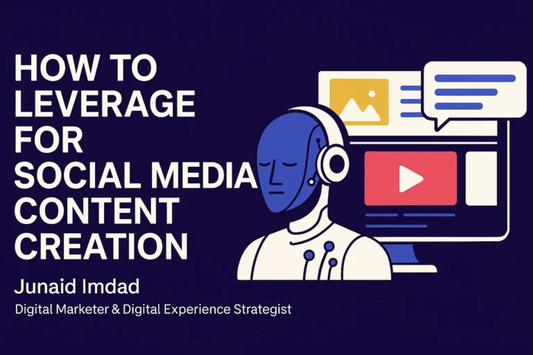 Thumbnail image for blog titled "How to Leverage AI for Social Media Content Creation" featuring a futuristic digital interface, AI icons, and social media platform logos against a dark purple background.