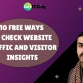 Horizontal thumbnail graphic with bold text '10 Free Ways to Check Website Traffic and Visitor Insights' on a clean modern background featuring website analytics icons, charts, and graphs.