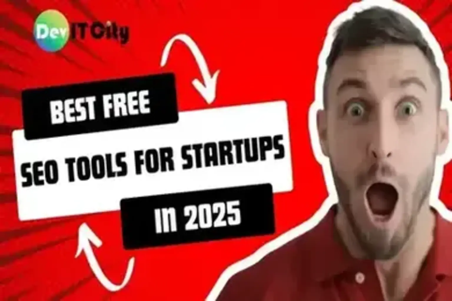 Thumbnail image with the title 'Best Free SEO Tools for Startups in 2025' displayed on a modern digital background featuring icons of analytics, search, and growth charts.