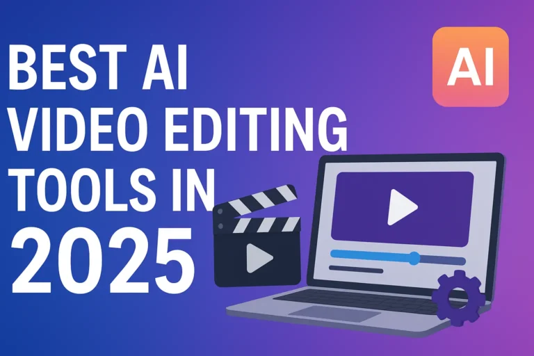 Blogs 1 A creative digital thumbnail featuring the title “Best AI Video Editing Tools in 2025” with futuristic visuals representing AI-powered video editing software and technology innovation.